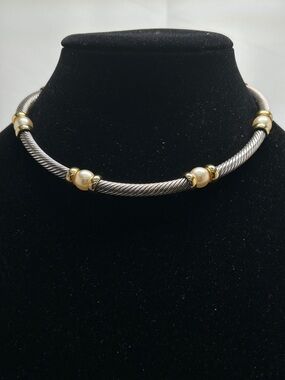 Vintage Mixed Metal And Pearl Choker, Short Necklace